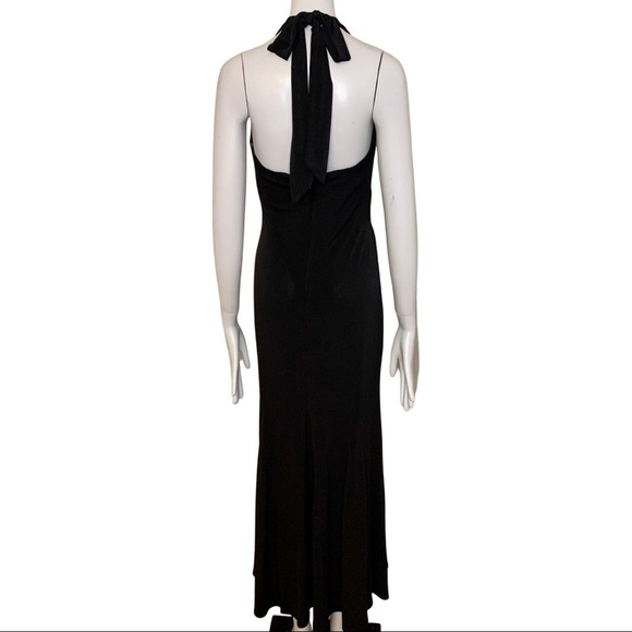 Vintage GUNNE SAX JESSICA MCCLINTOCK Maxi Dress Halter Jersey Black Formal - Picture 2 of 16